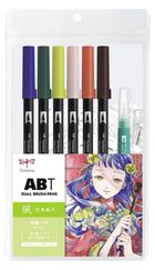 Tombow, markery, zestaw z wodnym pędzlem, Manga Wind, 6 kolorów