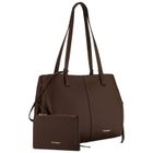 Torebka shopper z etui, brązowa, skóra ekologiczna, Peterson