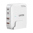 Unitek, ładowarka biurkowa, GAN 100W, 2XUSB-A 2XUSB-C, biała
