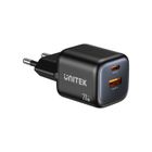 Unitek, ładowarka sieciowa, 2xGAN 20W, USB-C, USB-A, czarna