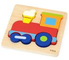 Viga, lokomotywa, drewniane puzzle z podkładką, 4 elementy