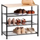 Vilde, regał na buty, 4-poziomowy, metalowy, czarny, 60-30-57 cm