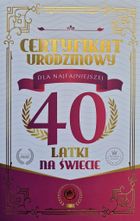 YEKU, karnet Certyfikat Urodzinowy 40 urodziny damskie