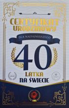 YEKU, karnet Certyfikat Urodzinowy 40 urodziny męskie