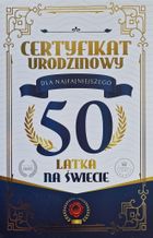 YEKU, karnet Certyfikat Urodzinowy 50 urodziny męskie