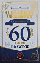 YEKU, karnet Certyfikat Urodzinowy 60 urodziny męskie