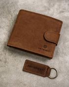 Zestaw prezentowy: Portfel, Brelok, brązowy, skórzany, RFID, Peterson