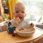 BabyOno, silikonowy talerzyk z przyssawką i przykrywką, beżowy