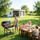 Berdsen, grill węglowy, ogrodowy, beczka z kominem, półki + termometr + popielnik, czarny, BD-895