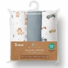 Bocioland, pieluszki muślinowe, niebieskie, 70-70 cm, 3 szt.