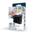 Gembird, szybka ładowarka sieciowa, 3-portowa, USB-A + USB TYP-C, 30W, LCD, czarna