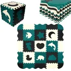 Humbi, mata piankowa, puzzle, kształty zoo, czarny kremowy ciemnozielony, 120-120 cm