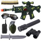 Lean Toys, karabin wojskowy z akcesoriami, mechaniczny dźwięk strzałów