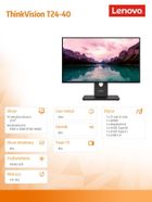 Lenovo, ThinkVision T24-40, 23.8"FHD, IPS AG 4ms, 250nits, 120Hz, HDMI, DP, USB, Eclipse Black