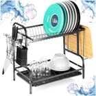 Vilde, suszarka na naczynia, metalowa, czarna, 2-poziomowa, 52-24,5-40 cm