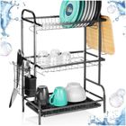 Vilde, suszarka na naczynia, metalowa, czarna, 3-poziomowa, 54,5-24,5-60 cm