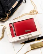 Zestaw prezentowy: Portfel, Brelok, czerwony, skórzany, Peterson