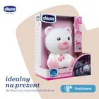 Chicco, First Dreams, lampka nocna Miś, różowa, uspokajacz z dźwiękami