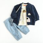 Cool Club, Komplet chłopięcy, Bluza rozpinana, Bluzka z długim rękawem, Spodnie dresowe, ecru, niebieski