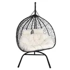 HaloFuture, fotel wiszący, dwuosobowy, kokon, czarny, beżowa poduszka