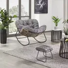 HaloFuture, nowoczesny fotel bujany z podnóżkiem, skandynawski kokon, szary