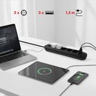 Maclean, listwa zasilająca, 5 gniazd + 3xUSB, czarna, 110-240V, AC 50/60HZ, 2.1A, MAX 2500W, 1,5m