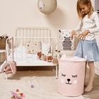 Sipo, kosz na zabawki XL, bawełniany, wodoodporny, zamykany na ściągacz, Różowy miś