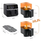 Berdsen, frytkownica beztłuszczowa, air fryer, dwukomorowy, 1700W, czarny, 10,2l, BD-657