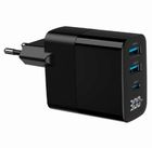 Gembird, szybka ładowarka sieciowa, 3-portowa, USB-A + USB TYP-C, 30W, LCD, czarna