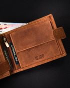 Portfel, brązowy, skórzany, RFID, Peterson