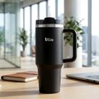 Vilde, kubek termiczny, stalowy, czarny z uchwytem, 1,2l