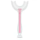 Bocioland, szczoteczka silikonowa w kształcie litery U do zębów, różowa