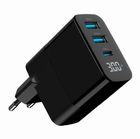 Gembird, szybka ładowarka sieciowa, 3-portowa, USB-A + USB TYP-C, 30W, LCD, czarna