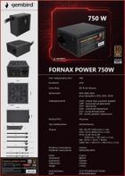 Gembird, zasilacz komputerowy, ATX 750W, aktywne PFC 12 cm, fan 80