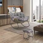 HaloFuture, nowoczesny fotel bujany z podnóżkiem, skandynawski kokon, szary