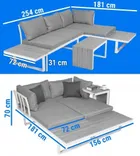 Hedo, narożnik ogrodowy, zestaw mebli, 4 osobowy, szary, 254-184 cm