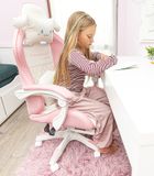Dziecięcy fotel gamingowy z wysuwanym podnóżkiem, różowy