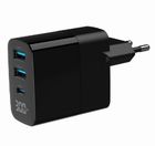 Gembird, szybka ładowarka sieciowa, 3-portowa, USB-A + USB TYP-C, 30W, LCD, czarna