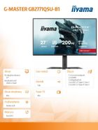 Iiyama, monitor, 27", GB2771QSU-B1, QHD, Fast IPS, 200Hz, 2xUSB 3.2, 2xUSB C, 0,5ms