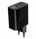 Gembird, szybka ładowarka sieciowa, 3-portowa, USB-A + USB TYP-C, 30W, LCD, czarna