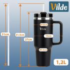 Vilde, kubek termiczny, stalowy, czarny z uchwytem, 1,2l