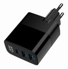 Gembird, szybka ładowarka sieciowa, 3-portowa, USB-A + USB TYP-C, 30W, LCD, czarna