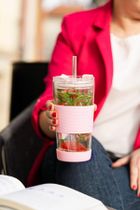 Vialli Design, kubek termiczny szklany ze słomką, 600 ml, różowy Fuori