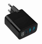 Gembird, szybka ładowarka sieciowa, 3-portowa, USB-A + USB TYP-C, 30W, LCD, czarna