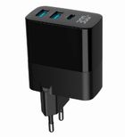 Gembird, szybka ładowarka sieciowa, 3-portowa, USB-A + USB TYP-C, 30W, LCD, czarna