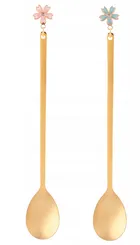 Altom Design, komplet 2 łyżeczek w odcieniu złota z zawieszką kwiatek, color box
