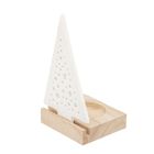 Altom Design, świecznik choinka porcelanowa z drewnianą podstawką, 7.5-7-13.5 cm