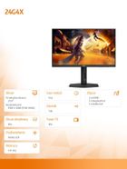 Aoc, monitor, 23.8", 24G4X, IPS, 180Hz, HDMIx2, DP, Pivot