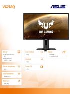 Asus, monitor, 27", VG27AQ WQHD, IPS, HDMI, DP, 1ms, 155 Hz