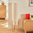 Atmosphera, Rafa, lampa podłogowa tekstylny klosz, drewniane nogi, średnica 24-107 cm